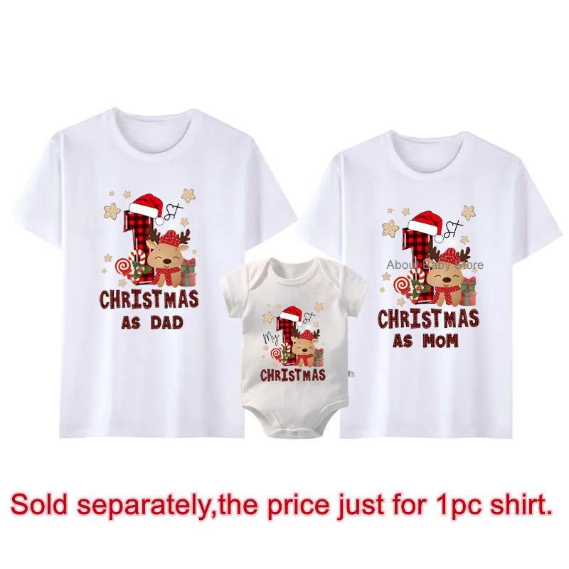 thumbnail image 1 of Nuevas camisetas navideñas familiares de algodón a juego para la primera Navidad como papá, mamá, mamelucos de ciervo para bebé, atuendos divertidos para fiesta de Navidad, 1 of 5