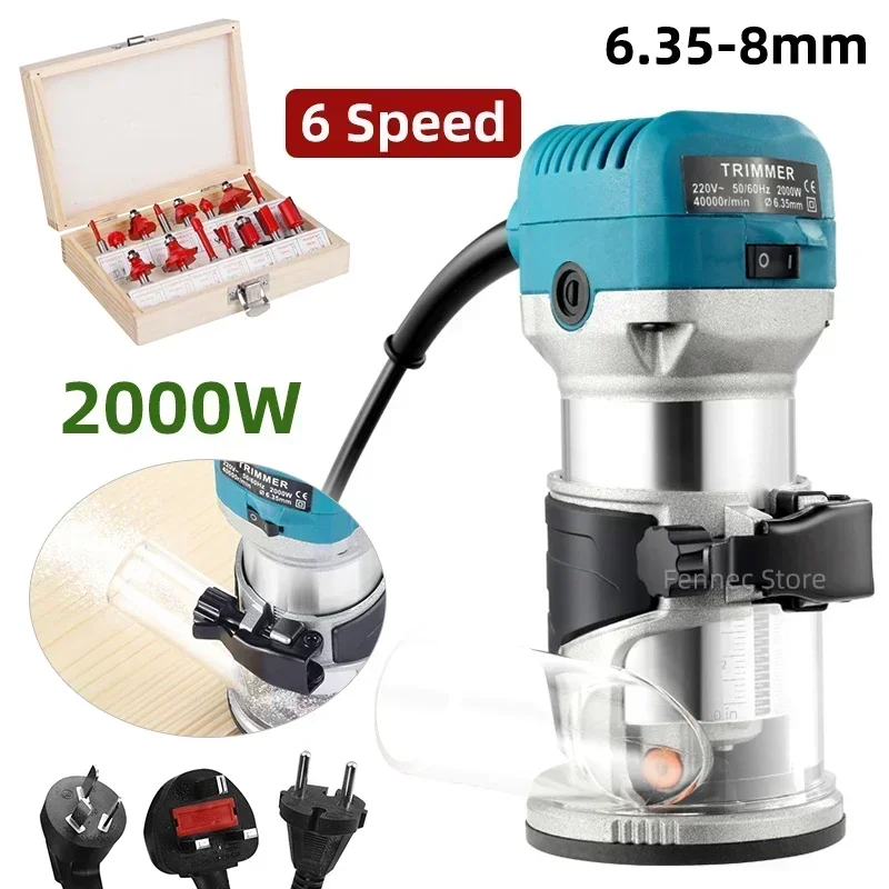 Electric Trimmer Router Woodworking Milling Engraving Slotting Trimming Machine Wood Trimmer Router Tool 15 PCS Bits woodworking tools wood router plunge router