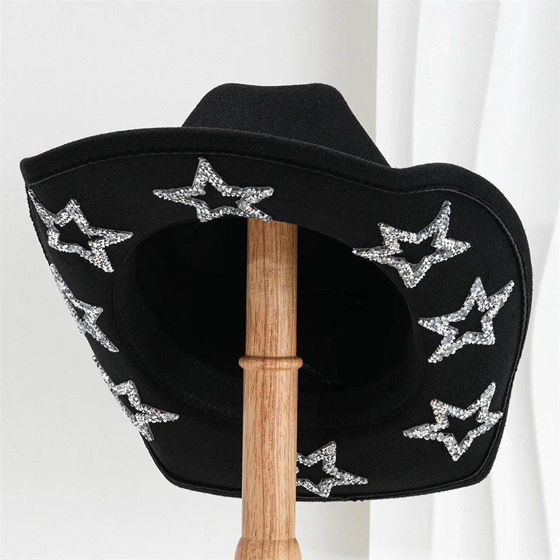 Cowgirl Hats Women Men Cowgirl Hat Wide Brim Rhinestone Star Western Hats for Wedding Carnival Rave Party Travel Costume Accessories cowgirl hats