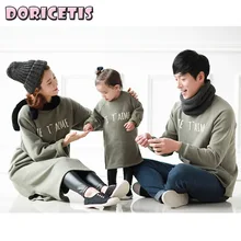 

Parent Child Wear Solid Color Simple Letter Print Long Sleeve Sweater Skirt Spring Family Go Outing Thicken Cotton Family Wear