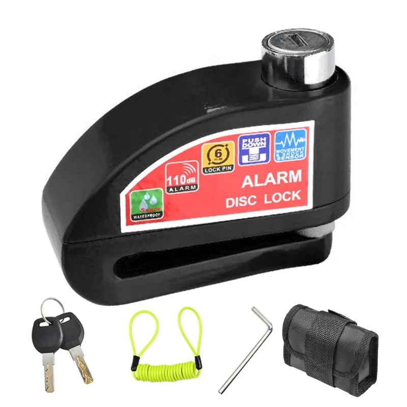 Disc Brake Lock Motorcycle Alarm Set Theft Prevention Security Wheel Disk Lock with Keys Lanyard Carry for Bikes