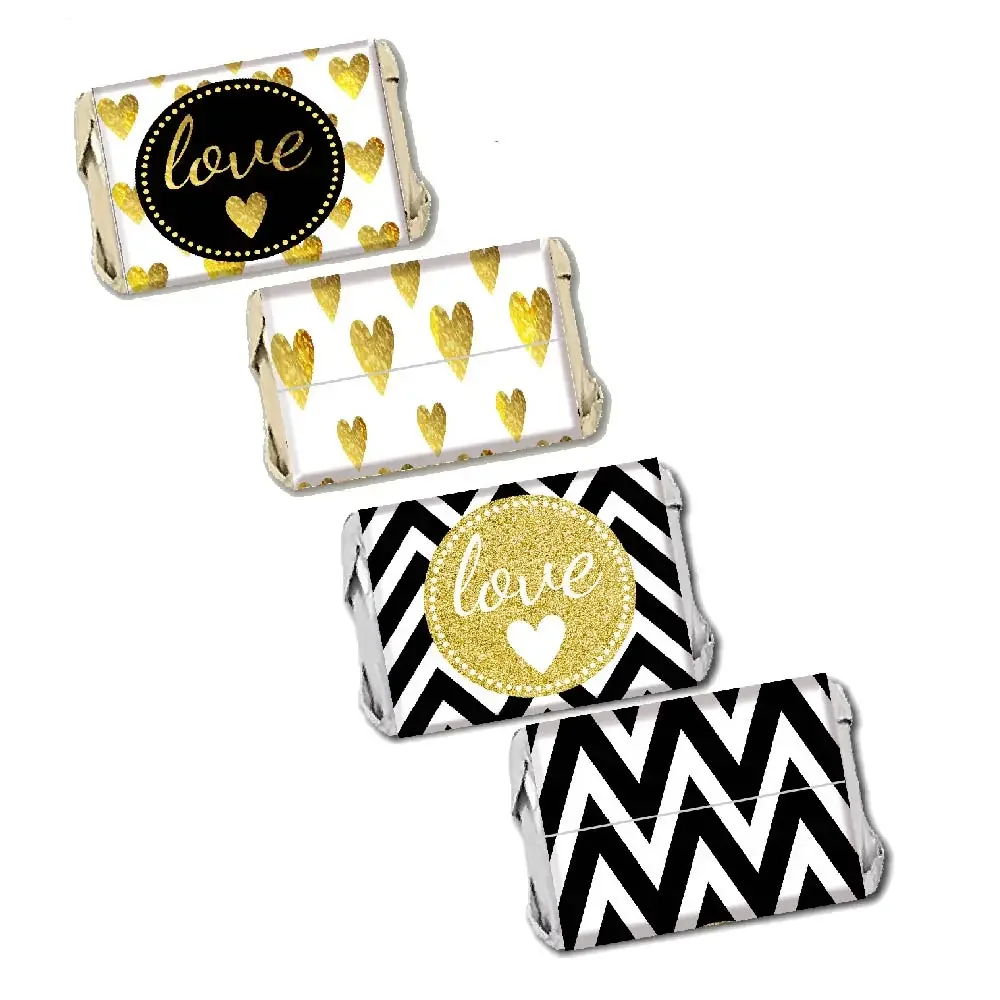 Black Gold Heart Wedding Mini Candy Bar Wrapper Kinder Bueno Hershey Chocolate Stickers Etichetta Per Bottiglia D'Acqua Decorazioni Per Feste Di Matri