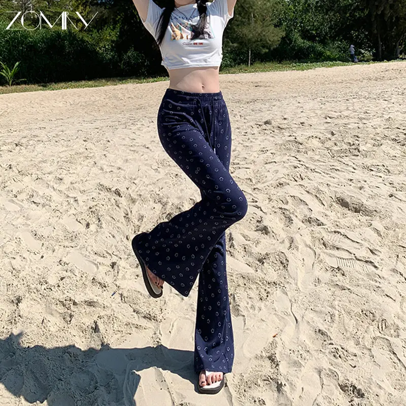 

Брюки ZOMRY Y2K прямые свободные с заниженной талией, обтягивающие бедра, женская одежда, повседневные расклешенные брюки для девочек с улыбающимся лицом