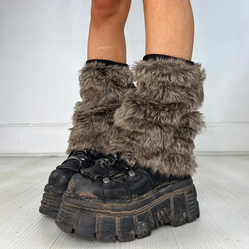 

Vintage Faux Fur Leg Warmers Furry Boots Cover Socks Winter Thickened Plush Socks Hot Girl Jk Punk Hiphop Cosplay Accessories