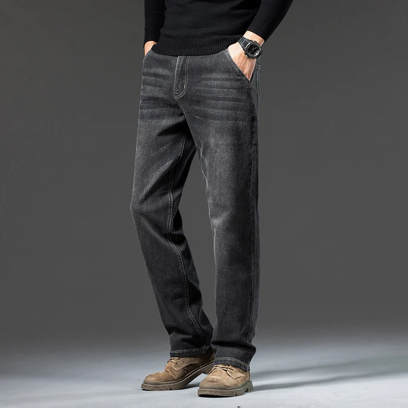 Men's Jeans 2024 New Simple and Versatile Diagonal Pocket Design Loose Straight Business Men's Clothing Business Trousers 4
