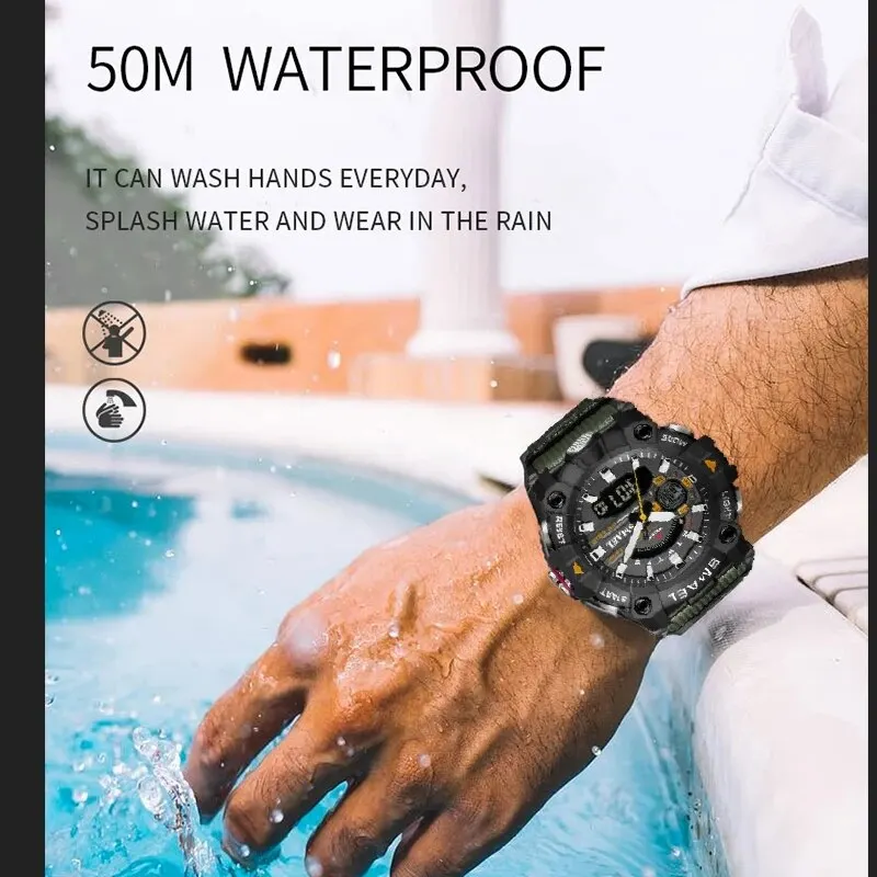 Men sports watch Shock Resistant 50M Waterproof LED Alarm Stopwatch Clock Military 8040