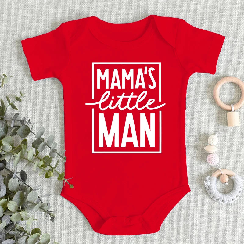 Mama's Little Man Print Newborn Autumn Bodysuit High Quality Soft Cotton Infant Boy Clothes Funny Cute Baby Short Sleeve Romper 5