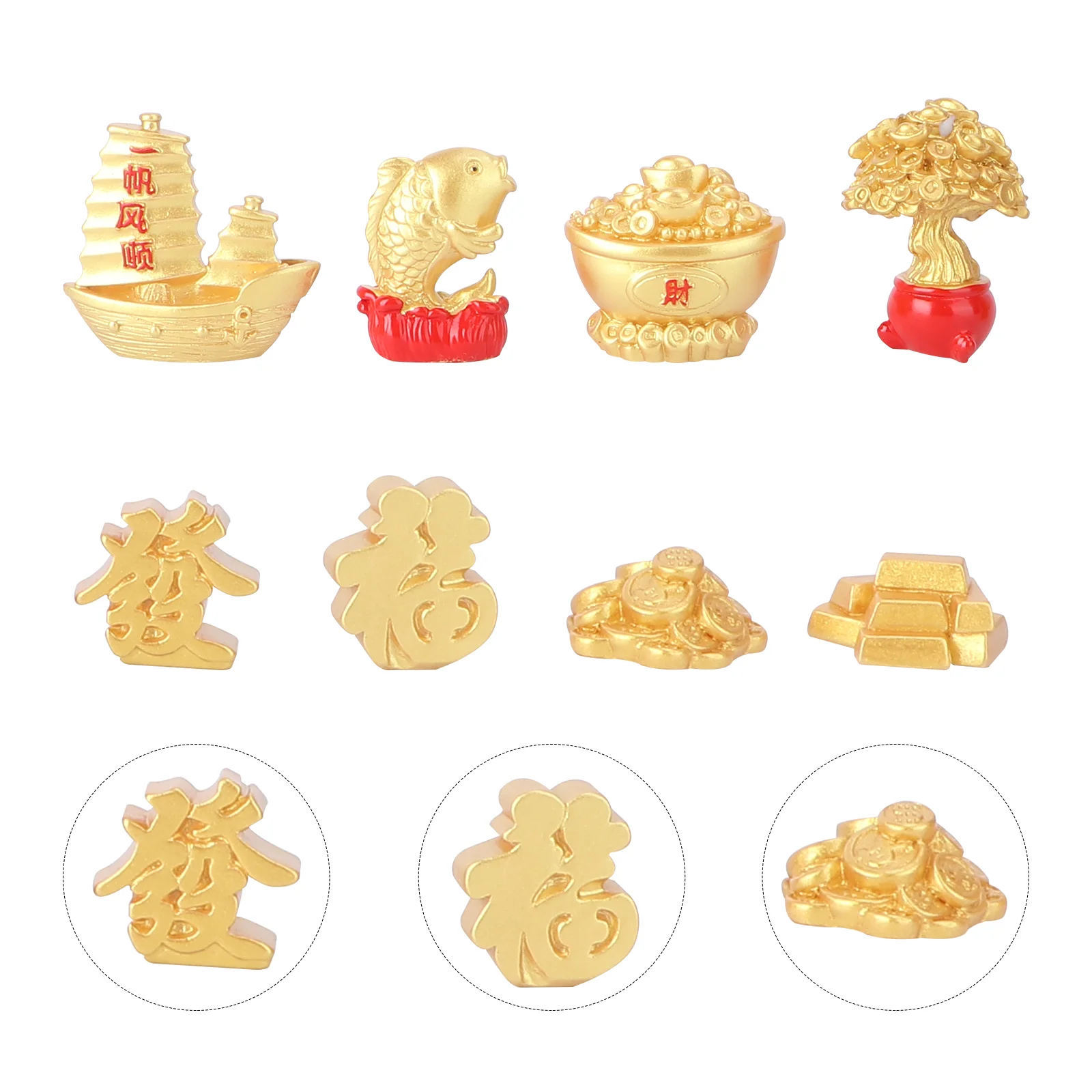 

8 Pcs Jewelry Chinese Crafts Animal Toys Decorate Auspicious Sailboat Simulated Golden Ingot Resin Mascot Office