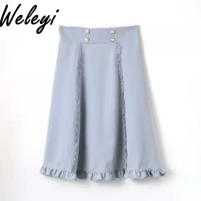 Blue Mine Series Kawaii Lolita Plus Size Skirt Japanese Women's Spring and Autumn Sweet All Matching A Line Faldas Para Mujeres