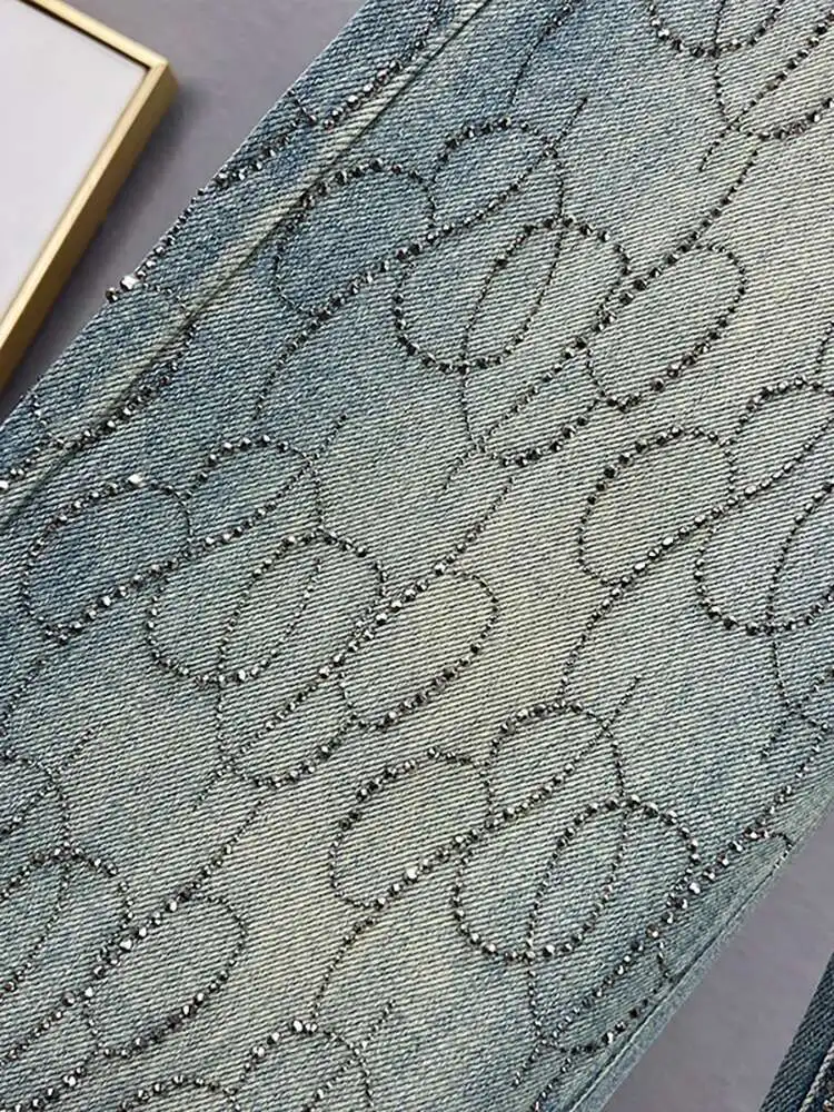 Deat-女性用ハイウエストデニムパンツ ブラック フルダイヤモンド ラインストーン チェック ストレート ワイドレッグ 新しいファッション 春 2022 29l3145 DEAT 女性のジーンズハイウエスト不規則なラインダイヤモンド象嵌ストレートワイドレッグデニムパンツ 2025 夏の新ファッション 29L4167