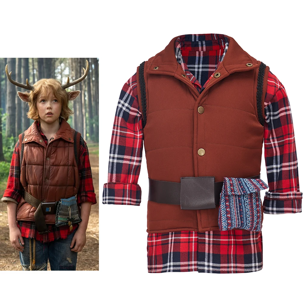 

Sweet Tooth Gus Cosplay Boys Costume Children Plaid Shirt Vest Belt Full Set Halloween Carnival Theme Party Kids Cos Show Suit