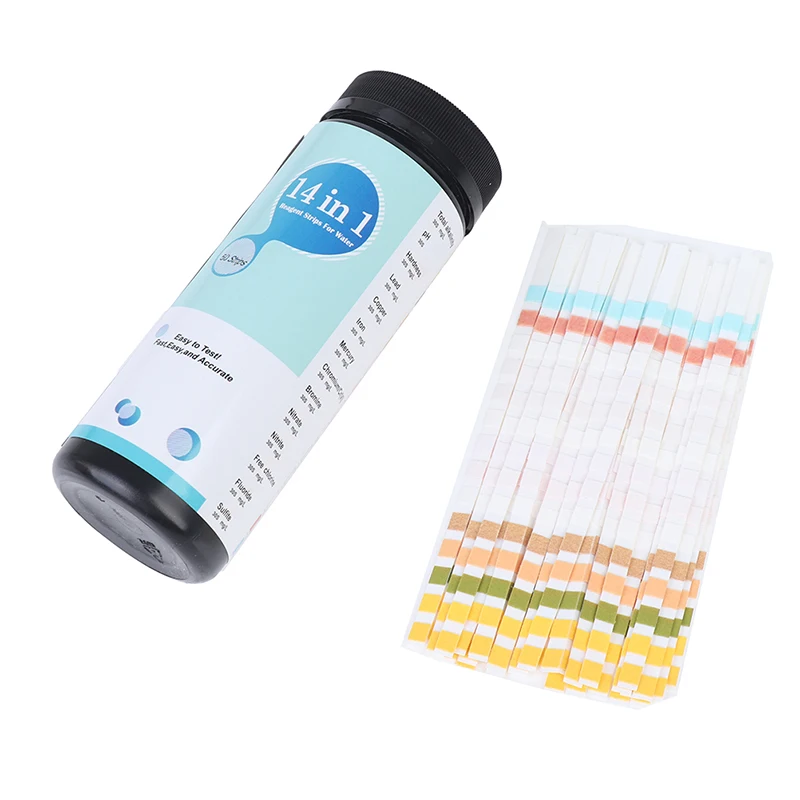 50pcs 14-in-1 Drinking Water Test Strip PH Bromine Nitrate Water Quality Test For Aquarium Fish Tank Pool nitrate Strip water quality test kit