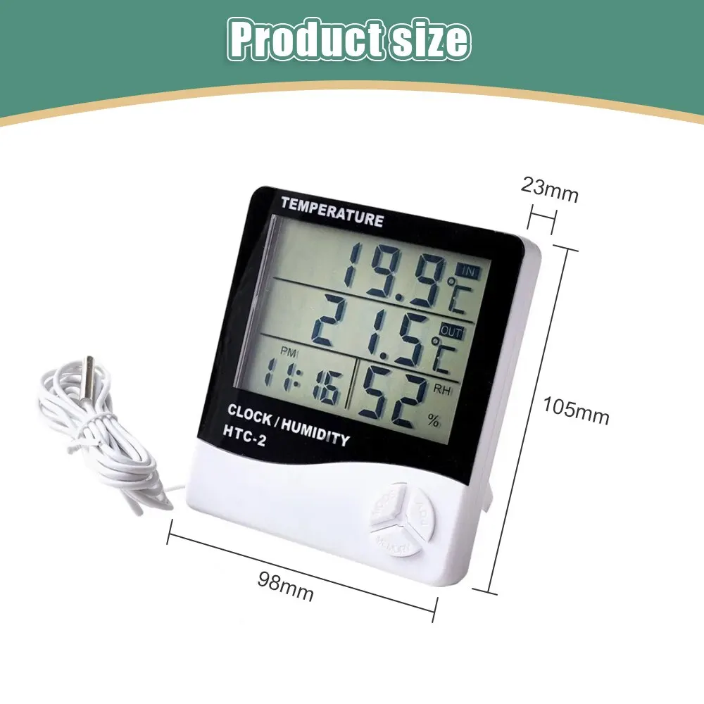 HTC-1 Digital LCD Hygrometer Thermometer Indoor Room Desktop Wall Mounted Temperature  Humidity Meter Gauge with Alarm Clock - AliExpress