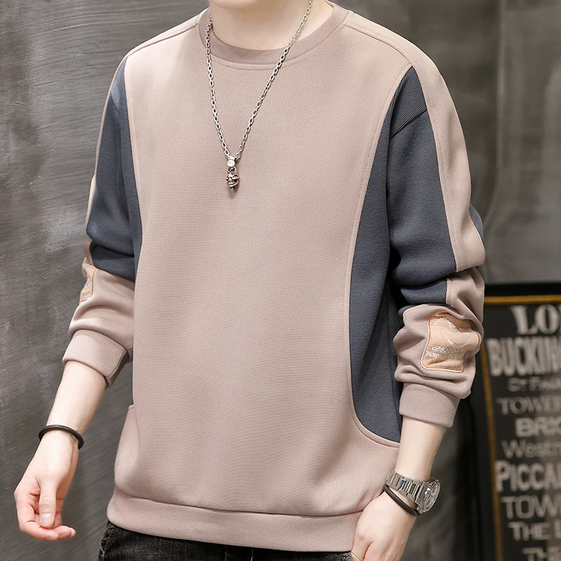 2023 Spring Autumn New Men's Sweatshirts Fashion Patchwork Round Neck Pullover Hoodies Men Youthful Sweatshirt Streetwear