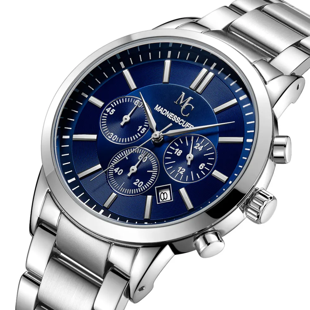 Stainless Steel Watches for Men Fashion Waterproof Chronograph Watch