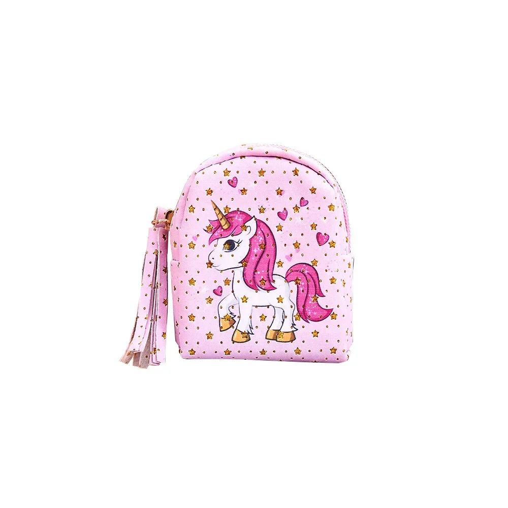 Cute Cartoon Unicorn Coin Purse PU Leather Zip Women Girl Mini Handbag Key Earphone Bag Kids Small Wallet with Keychain Pendants