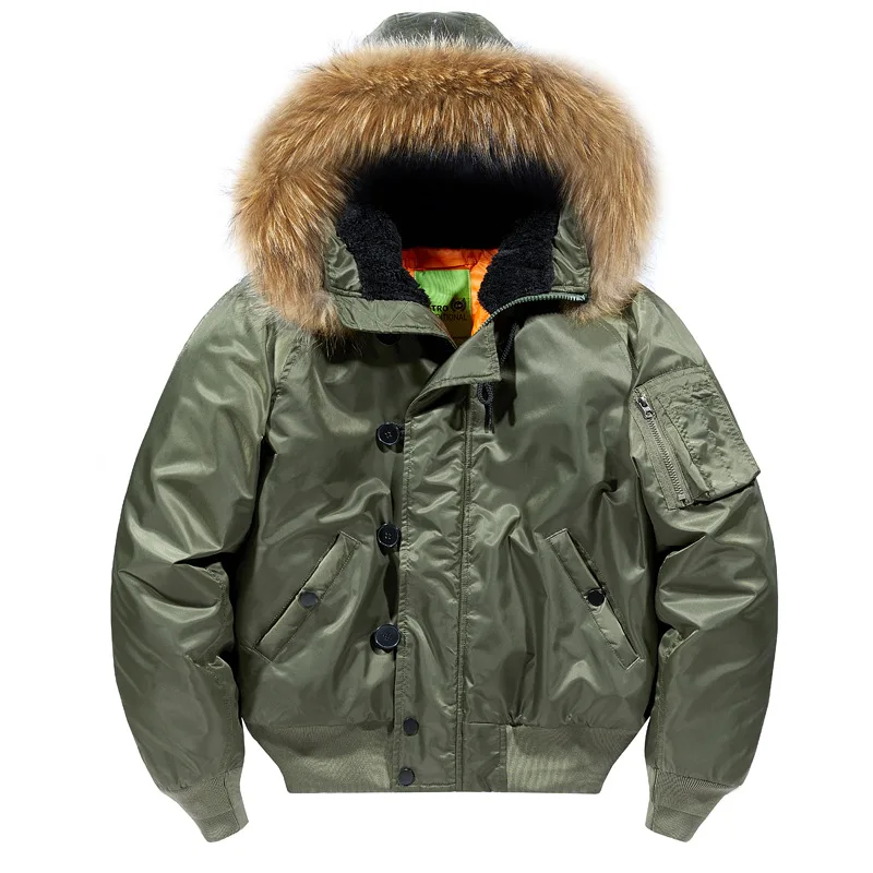 Winter MA-1 Military Bomber Jacket Men Fur Collar Hooded Warm 