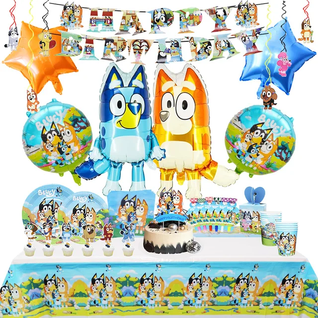 Nouveau Bluey décoration de fête d'anniversaire ballons en Latex Bingo ballon en Film d'aluminium vaisselle jetable fournitures d'événements pour enfants toile de fond 2