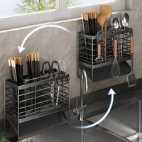 Cutlery Organizer Kitchen Storage Rack Wall Mounted Knife, Fork, Spoon Chopstick Rack with Drainage Tray Kitchen Utensil Cage 1