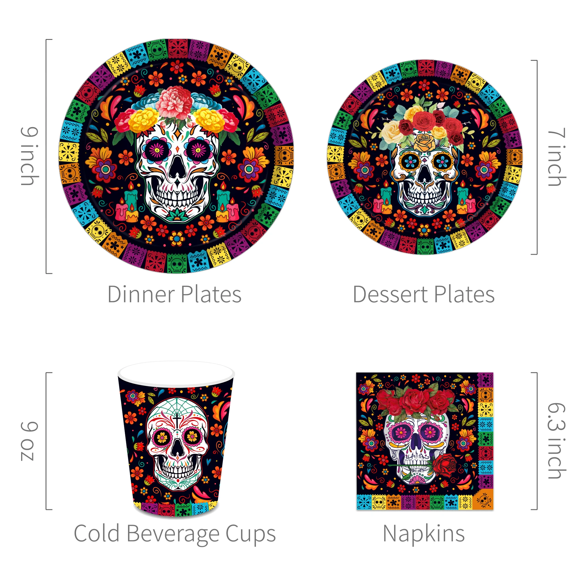 

Украшение в виде черепа мексиканского дня мертвецов на Хэллоуин, набор одноразовой посуды, десертная тарелка, столовые принадлежности