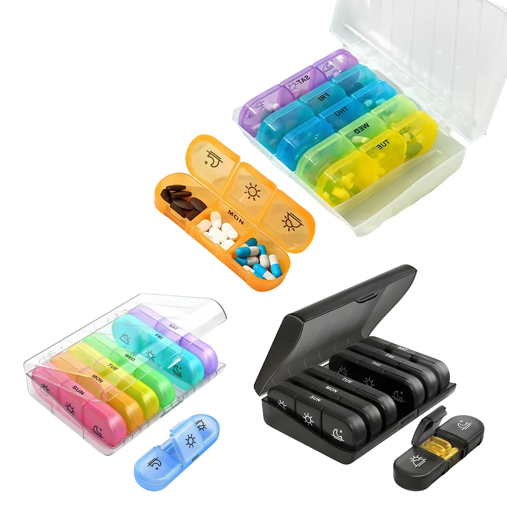 Vibrant 7-Day Pill Organizer with 21 Compartments - Portable and Durable Plastic Case