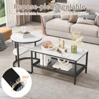 Anajqaqia Ensemble de 2 tables basses gigognes, ensemble de tables d'appoint séparables 2 en 1 pour salon, avec étagère de rangement en maille, structure en métal noir pour salon 4