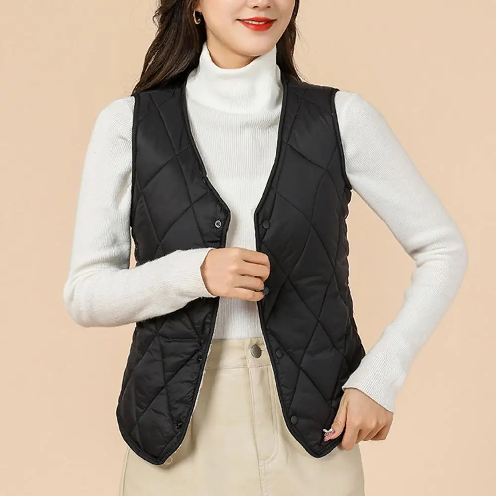 Winter Sleeveless Waistcoat Stylish Women's V-neck Padded Vest Coat Warm Windproof Fashionable Outerwear for Fall Winter