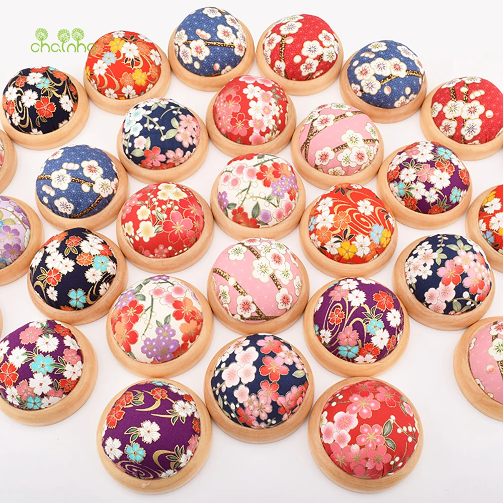Chainho,Pin Cushion With Wooden Base,Printed Floral or Cartoon Fabric Cover,DIY Sewing Quilting Accessory,Needlework Tools,1 Pcs