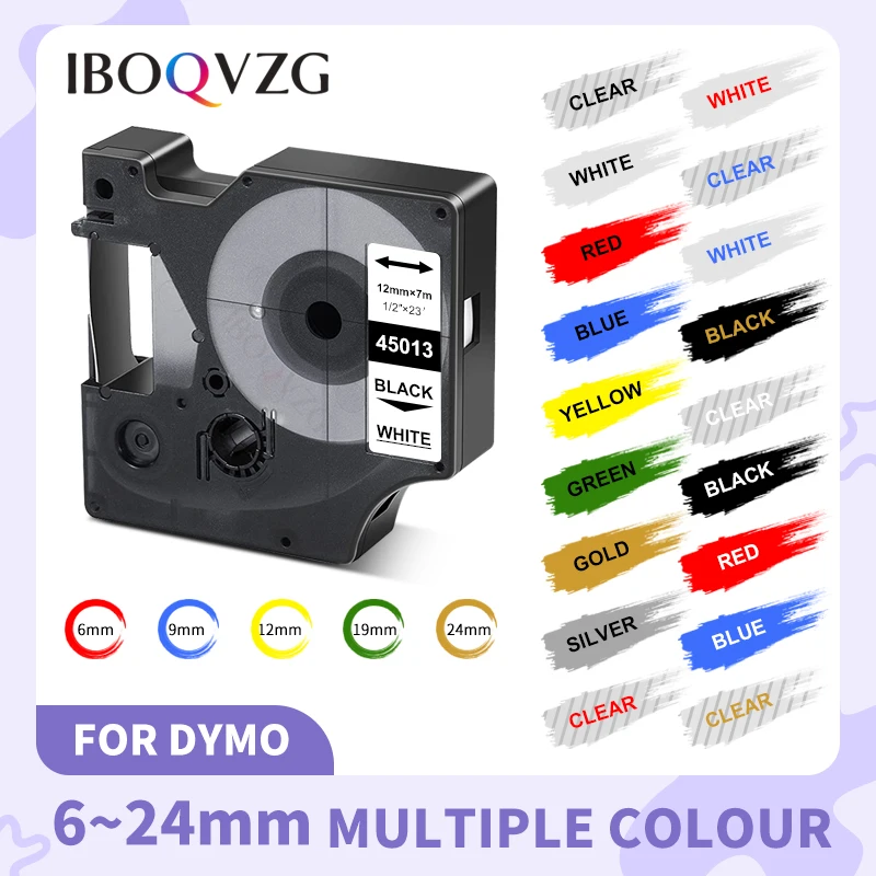 

IBOQVZG 6/9/12/19/24mm Tape for DYMO D1 Tapes 45013 40913 45010 45016 45017 45018 43613 for DYMO LabelManager 120P 160 280 210D