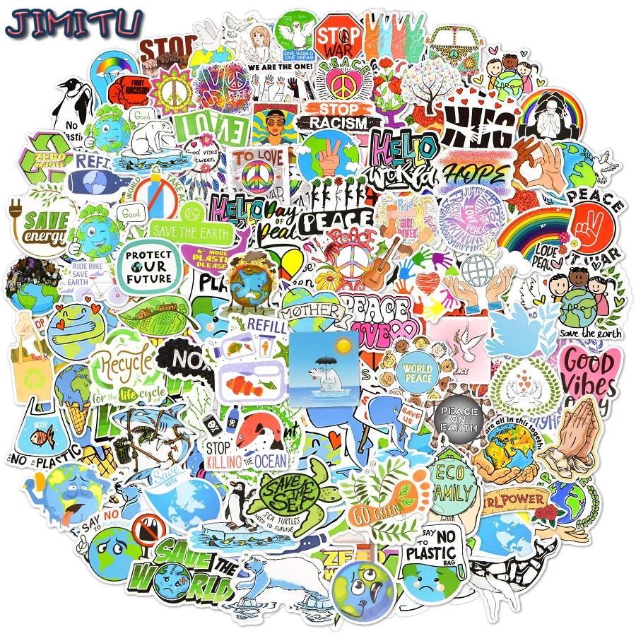 

100PCS Peace Environmental Earth Sticker Stop War Care Environment Green Sticker Laptop Helmet Bicycle Skateboard Kids Gift