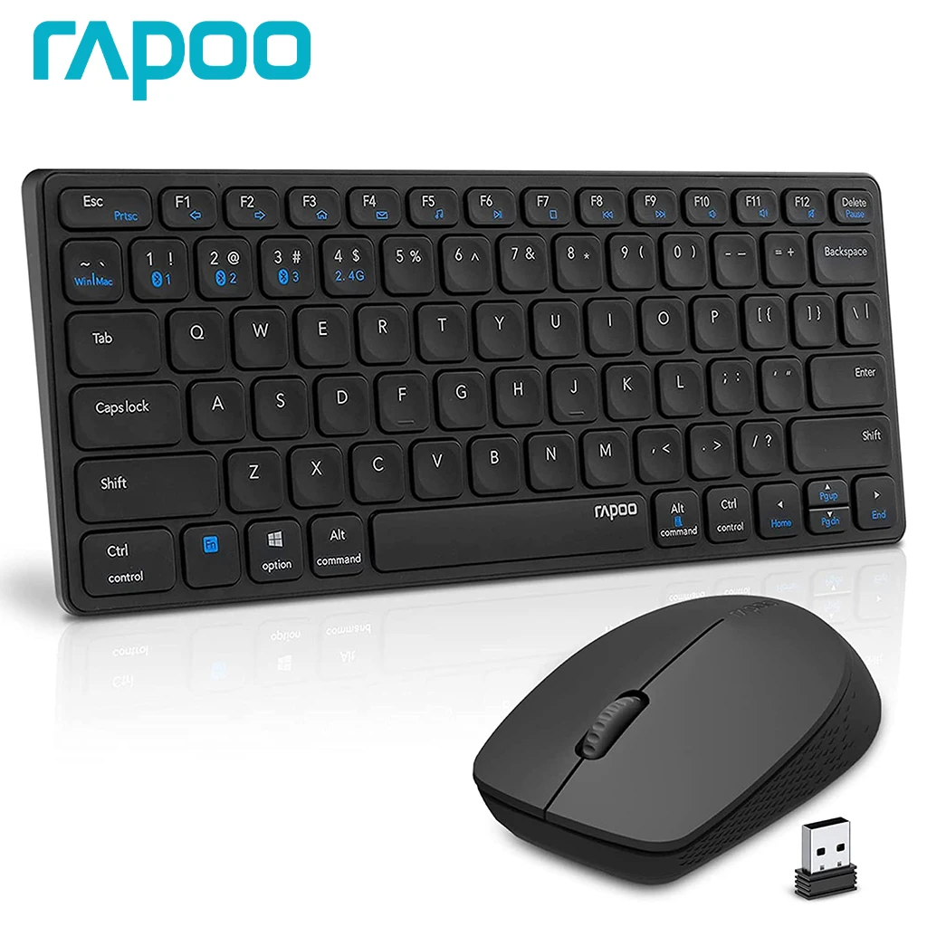 Rapoo 9050m Multi-modo Bluetooth 3.0 5.0 Mais 2.4g Teclado sem Fio Recarregável e Mouse Conjunto para Macos Ios Android Windows