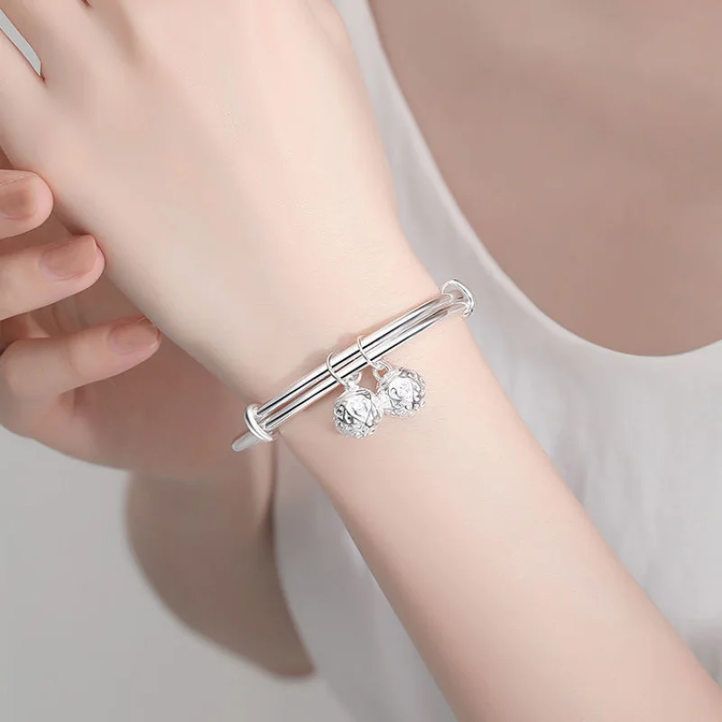 Step by Bracelet for Women9999Sterling Silver Bracelet Women's Bell Pure Silver Bracelet Push-Pull 2