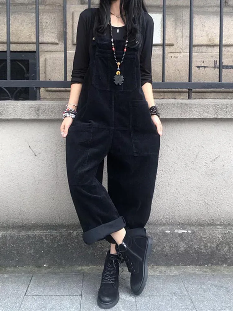ZANZEA Women Rompers Solid Wide Leg Playsuit Autumn Casual Straps Suspender Overalls Vintage Corduroy Jumpsuits Overszie 2023