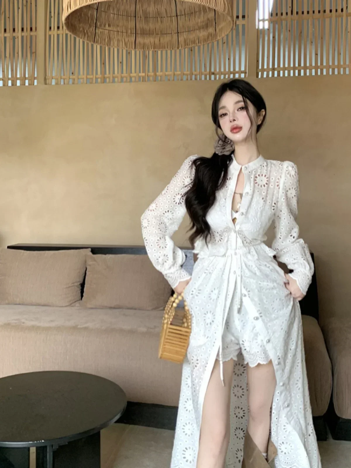 chinese dress ladies Lace hollow short sleeve dress main image 0