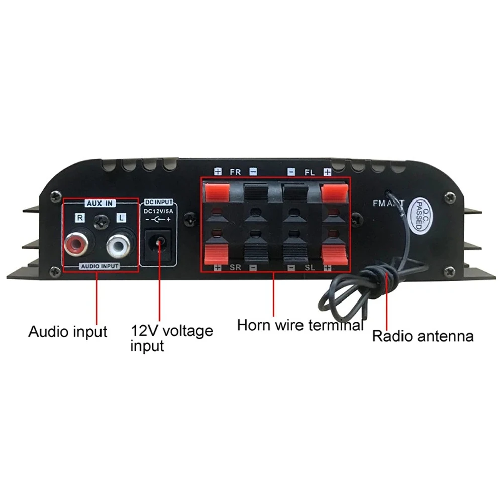 Black Aluminum Alloy Home Audio Power Amplifier with Bluetooth and FM Radio