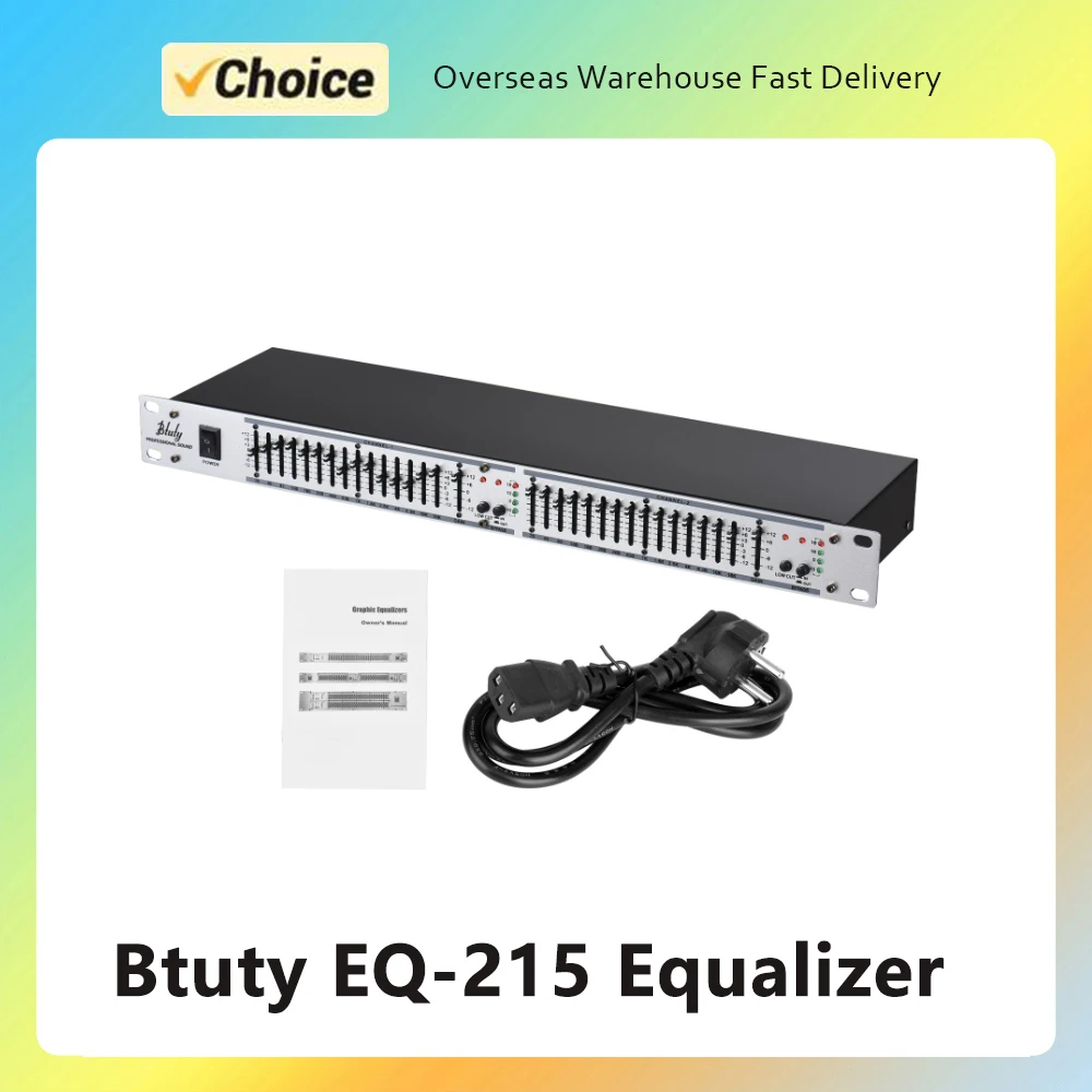 Btuty EQ-215 Dual Channel 15-Band Equalizer 1U Rack Mount 2-channel Stereo Graphic Equalizer 110-240V