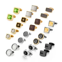 Luxury Cufflinks Man Shirt French Cufflinks For Mens Wedding Sleeve Button Square Cuff Button Men Cuff-link Tie Clip Gold-plated 3