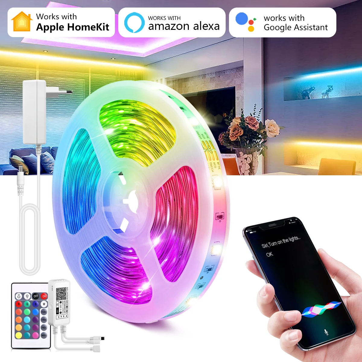 Tira De Luces Led Inteligentes Funciona Con Apple Homekit, T