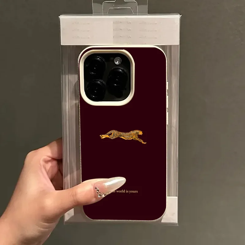 Exquisite Wine Red Leopard Lychee Texture Soft Phone Case