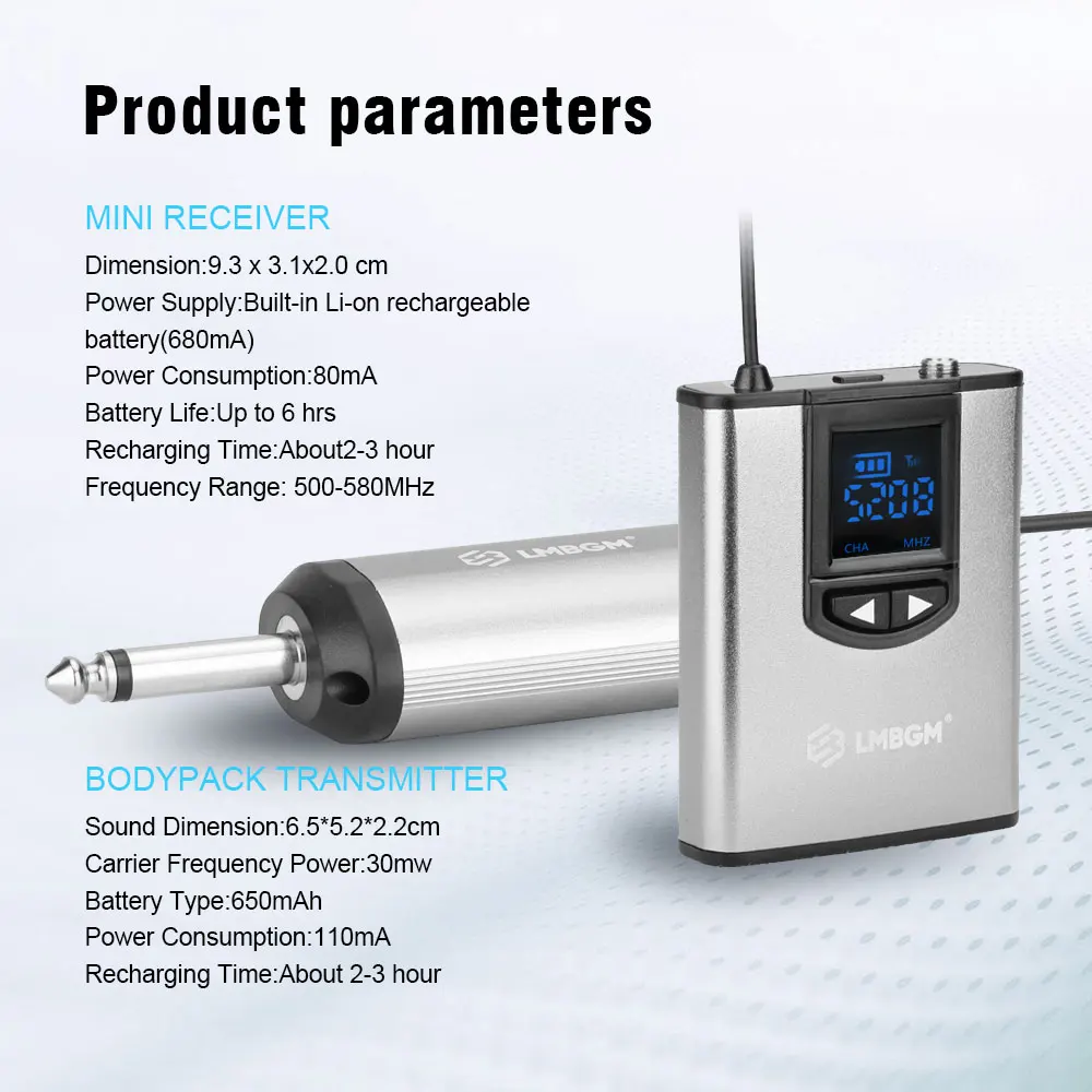 LMBGM-MK36 UHF Wireless Microphone System Mini Bodypack Lavalier/Headset Mics Metal Material Long Battery Life for Live,Teaching