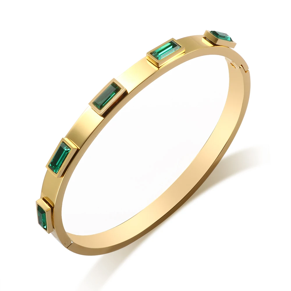 Luxury Stainless Steel Cubic Zirconia Charm Bracelets Bangle for Women Girl Crystal Cuff Wristband Female Green Crystal Jewelry Bangle Bracelet Stainless Steel Bracelet Crystal Bracelets Zircon Bracelet Zirconia Bangle