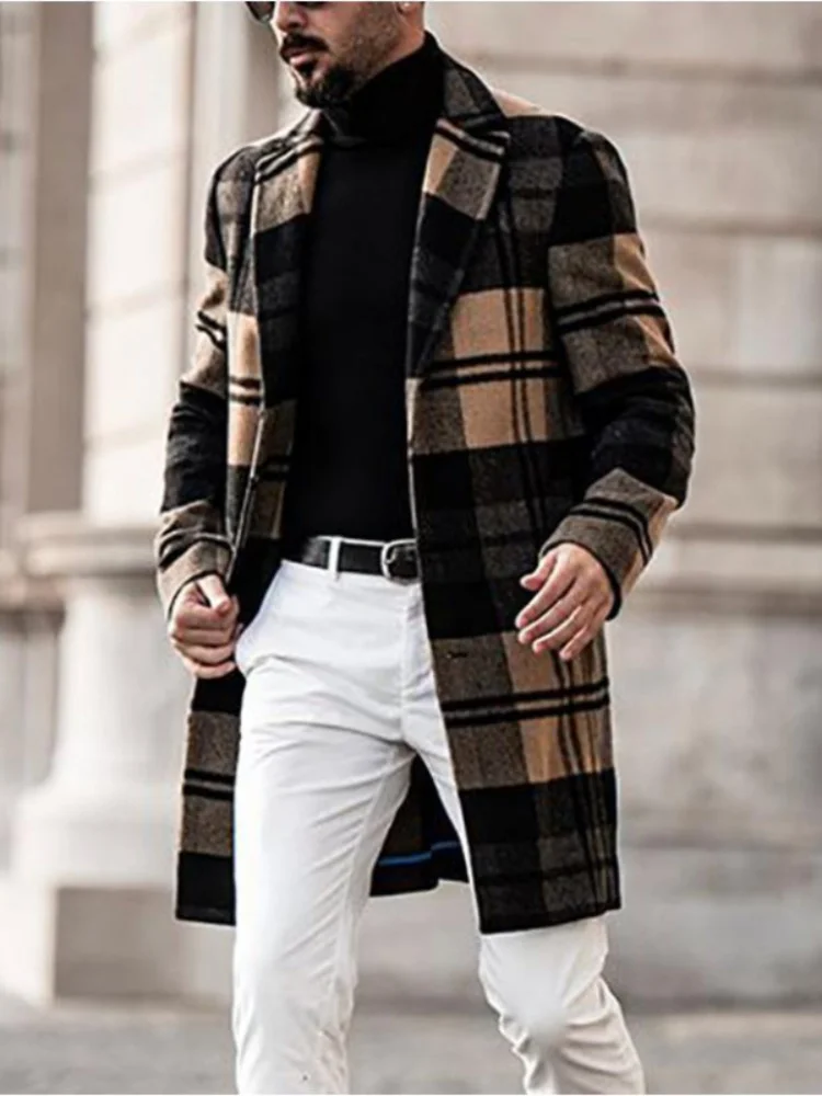 Manteaux en laine pour hommes, nouvelle mode, couleur unie, simple boutonnage, manteau Long à revers, pardessus décontracté, collection automne et hiver, Casual480_voghion.com