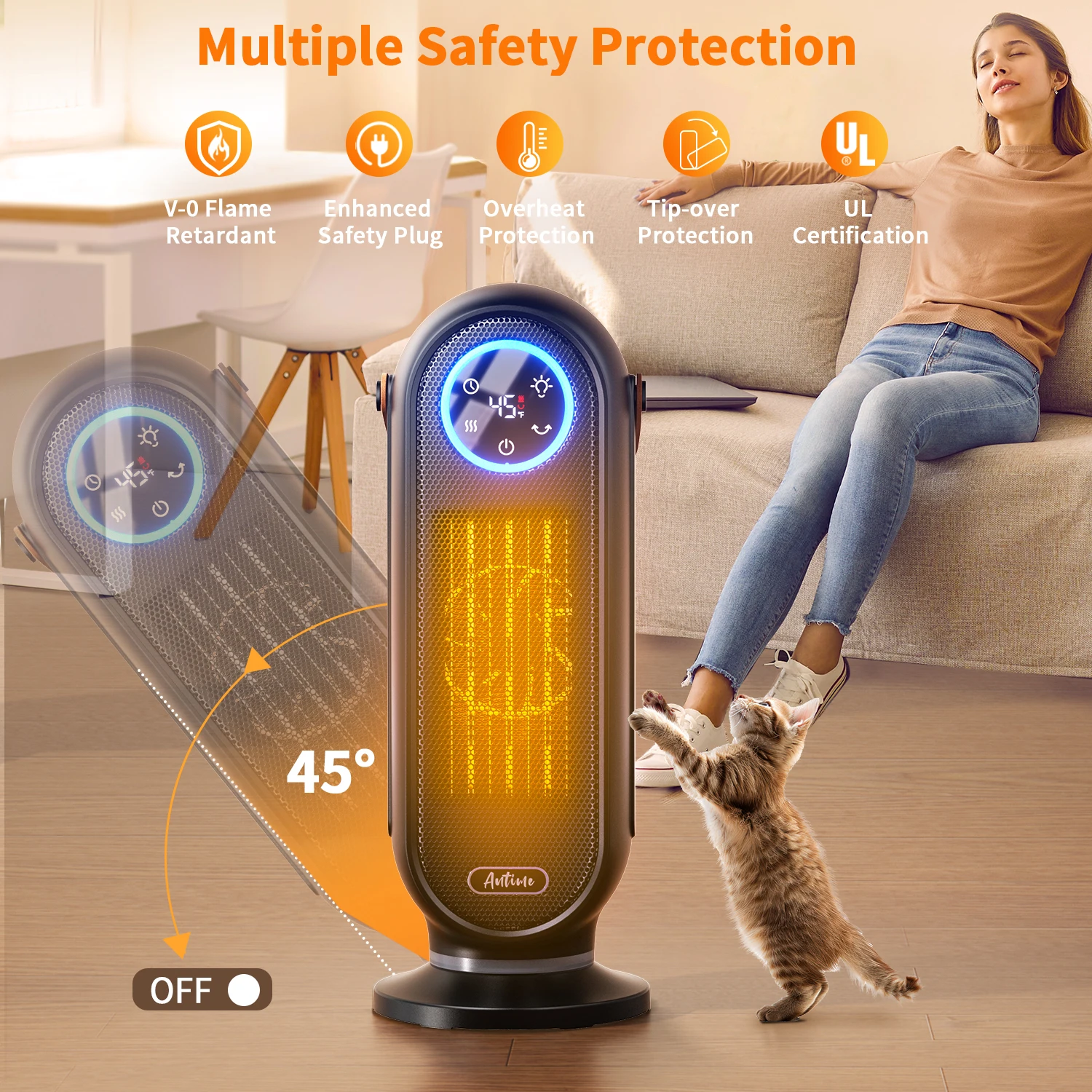 Heater for Home Use with Remote Control Digital Display 90°Oscillating Heater 1500W Portable Electric Heater for Bedroom Office 6