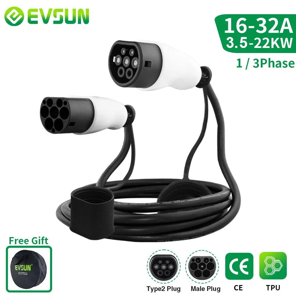 16A 32A 1phase Type 2 to Type 2 EV Charger Cable for Elecric Car