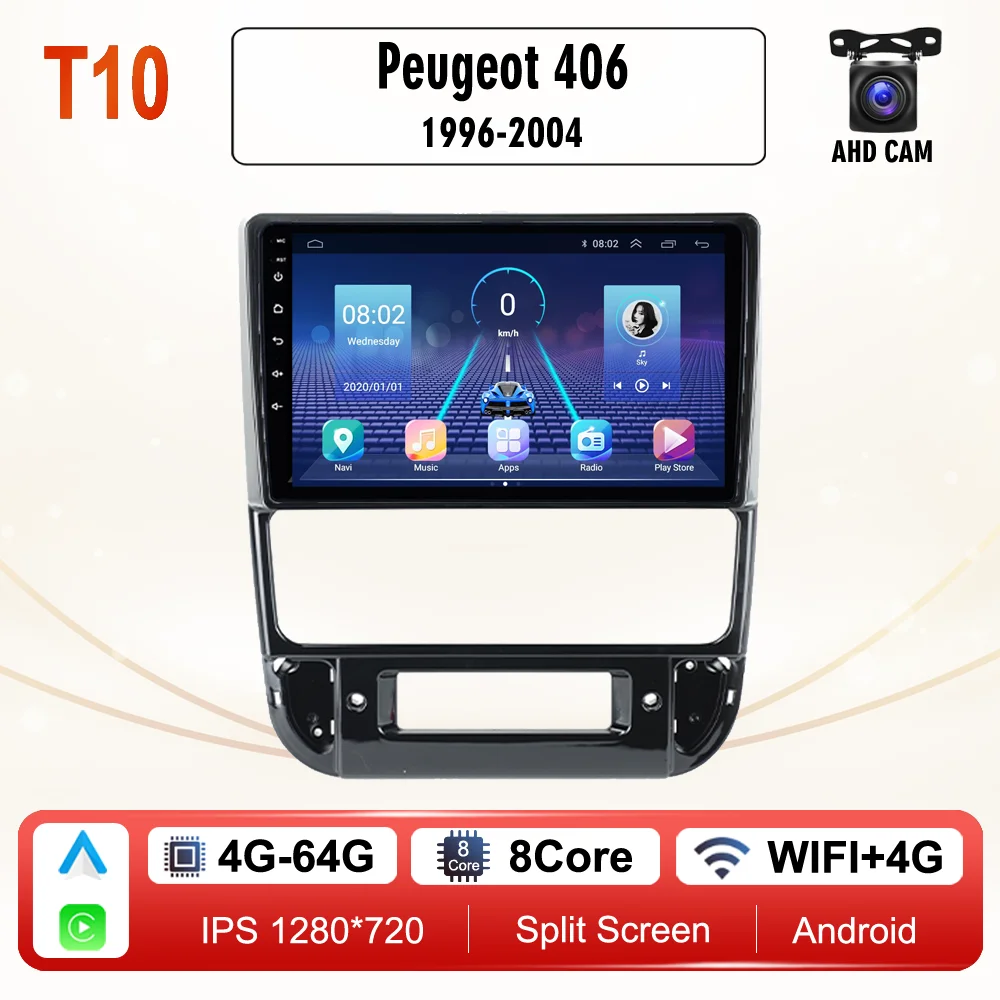 Radio Coche Android Radio Android 9 Para Peugeot 406 (1999-2004) - CarPlay/Android Auto Inalámbrico, GPS, WiFi, Bluetooth, Cámara Trasera Pantalla 9 Pulgadas 2GB RAM 64GB