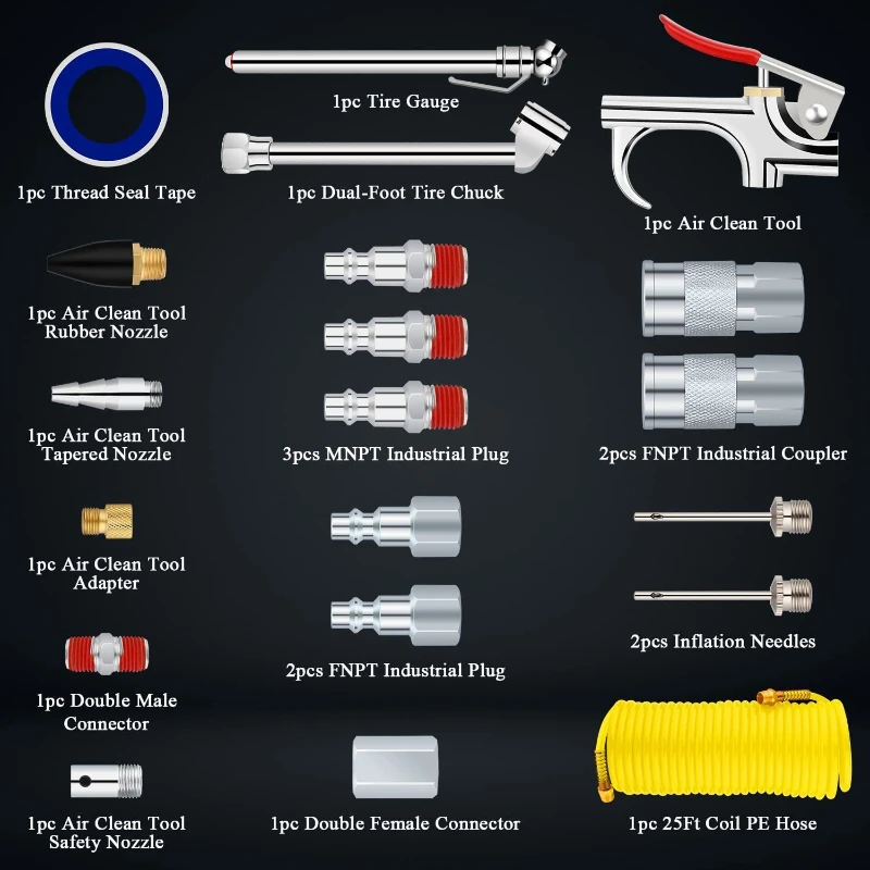 20 Pcs Sets Quick Connector Pneumatic Tools Kit Air Dust Gun Coupler Sets T-Handle Steel Tire Repair Tools for All Car Models