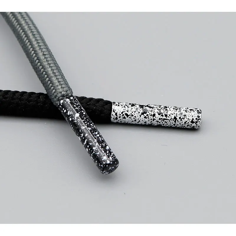 Coolstring 4.6*20mm Speckle Rope End White/Black Ink Dots Shoelace Tip Canvas Snkeaker Boot Cord Head Replacement Easy Installed