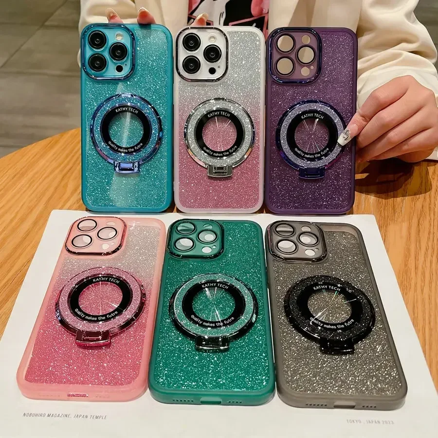 Glitter TPU Ring Holder Case with Lens Protector - Soft Silicone Cover