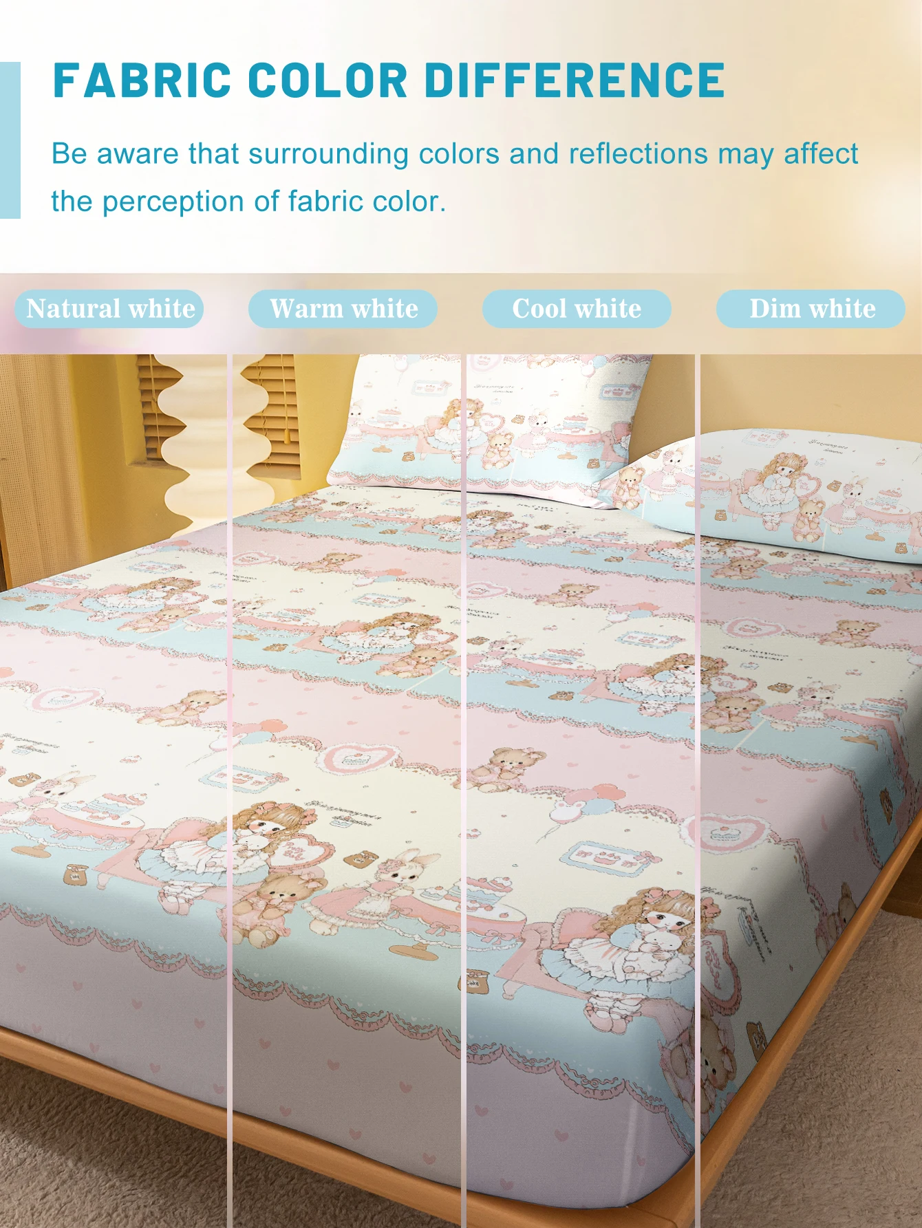 1 Cartoon Cute Little Bear and Doll printed matte Fitted Sheet, bedroom printed bed cover, bedding (excluding pillowcases) 4