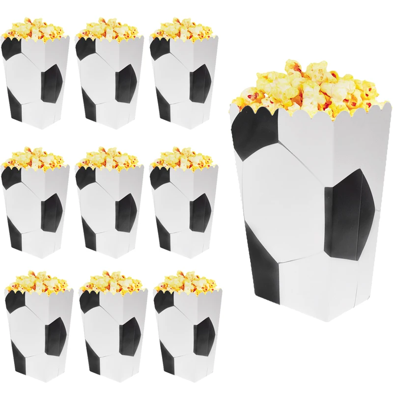 Football Popcorn Box Soccer Party Favor Treat Box for Sport Theme Birthday Party Decorations Baby Shower Supplies for Boys